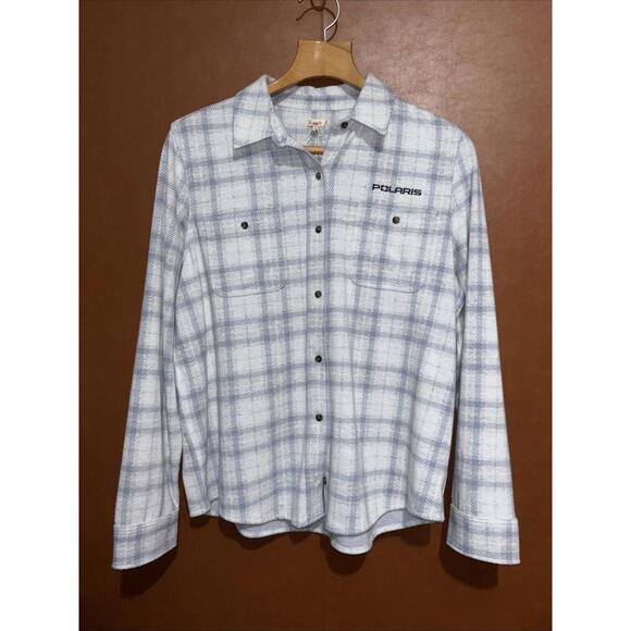 NWT Faherty Women's Soft Blue Plaid Button Up‎ Plaid Top Size XXL Polaris Logo - Picture 1 of 12